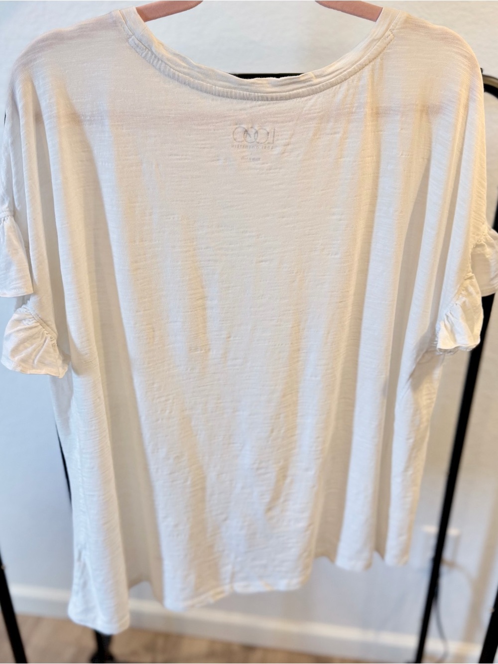 LOGO White Ruffle Sleeve Tee -  Relaxed Crewneck - Picture 3 of 4